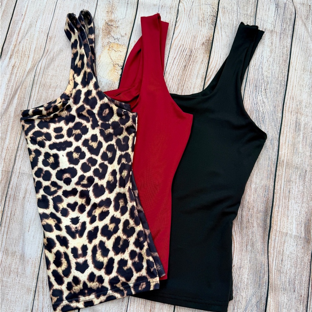 SHEIN Bundle 3 Tank Tops Medium Leopard Red Black Sleeveless